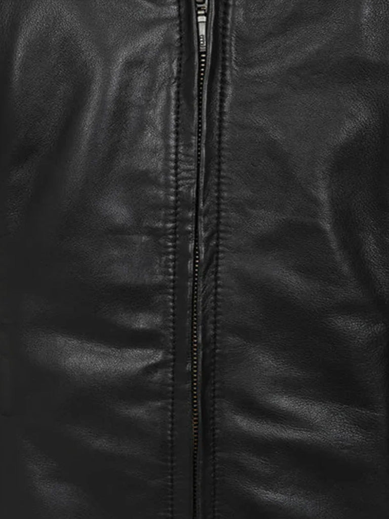 Short Round Collar Style Leather Jacket - The Leather Jackets