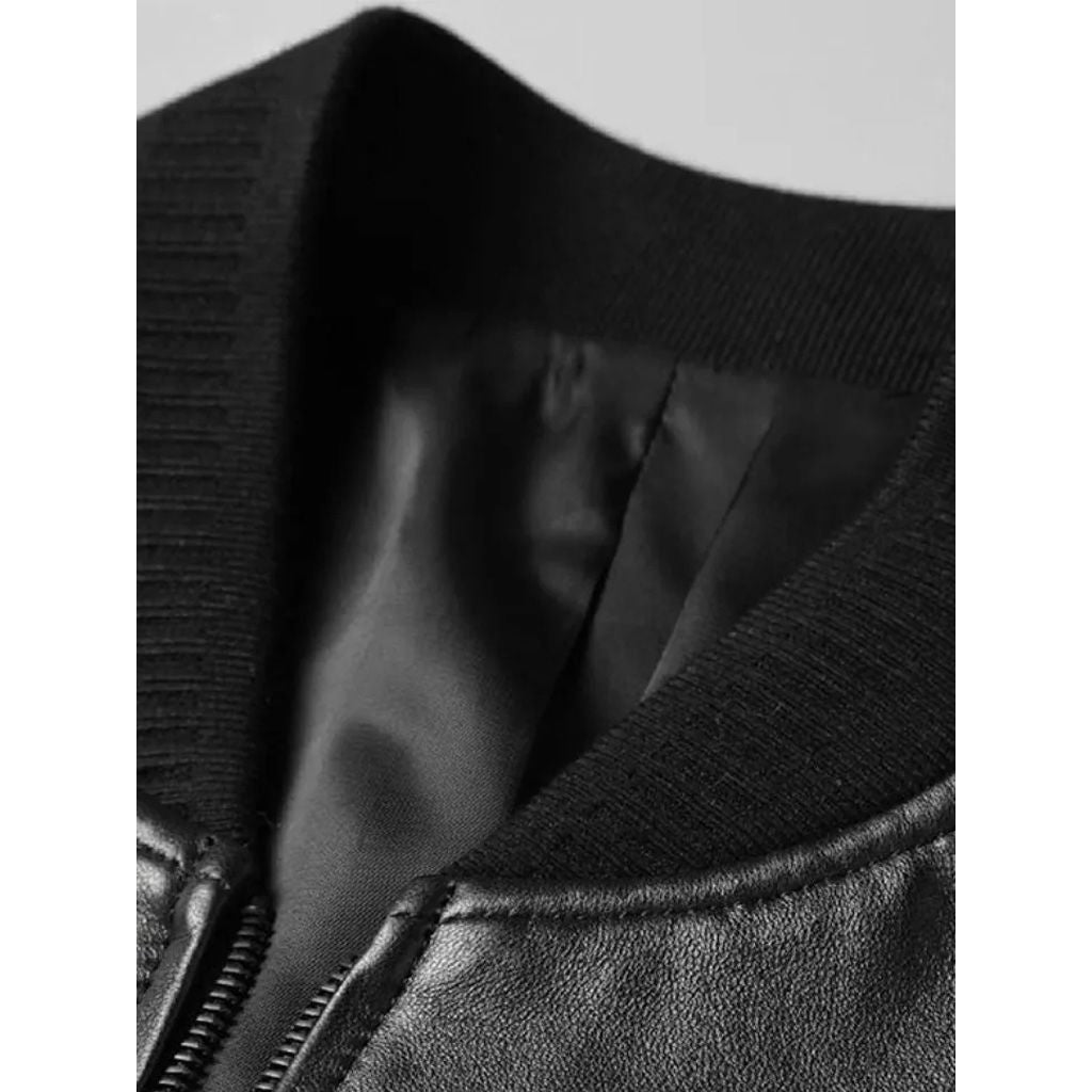 Black PU Bomber Leather Jacket - The Leather Jackets