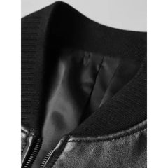 Black PU Bomber Leather Jacket - The Leather Jackets