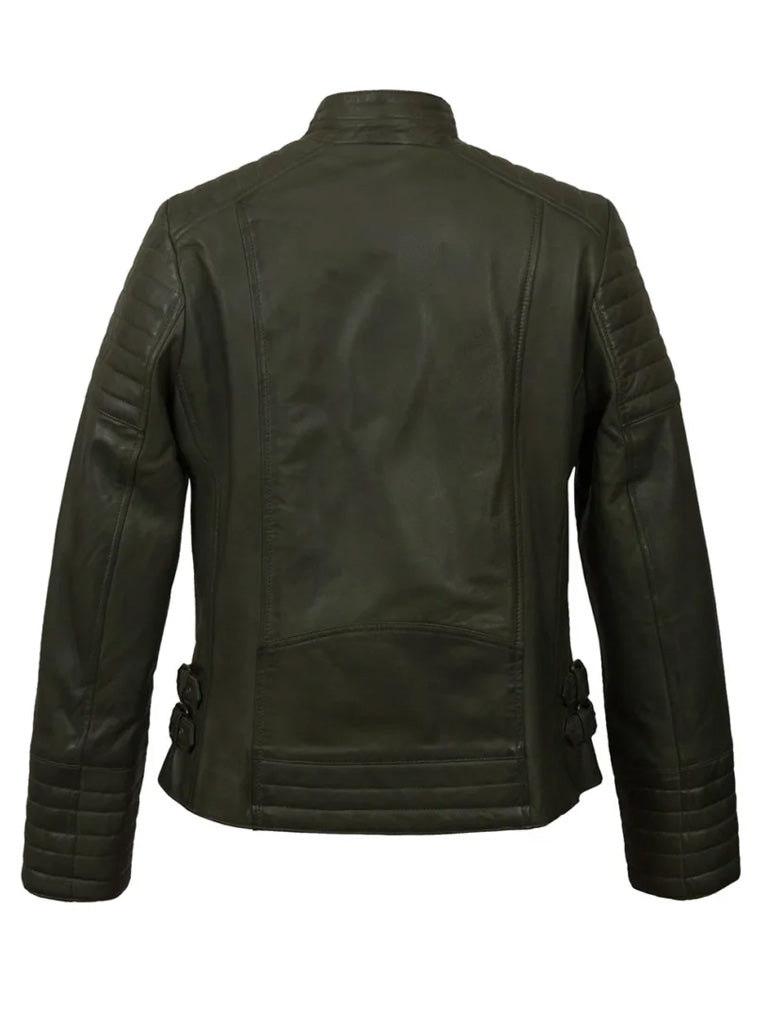 Green Notch Style Biker Leather Jacket - The Leather Jackets