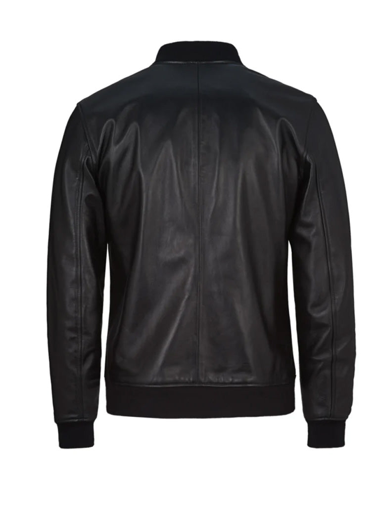 Black Bomber Genuine Leather Jacket - The Leather Jackets