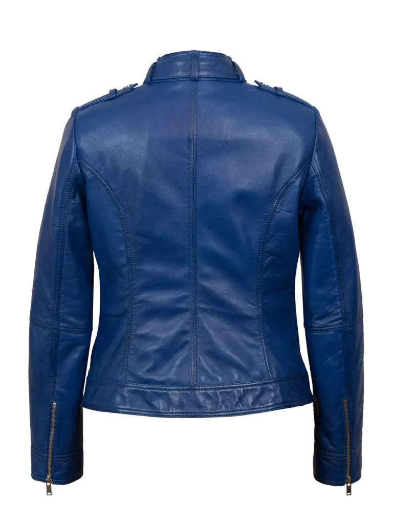 Blue Leather Biker Jacket - The Leather Jackets