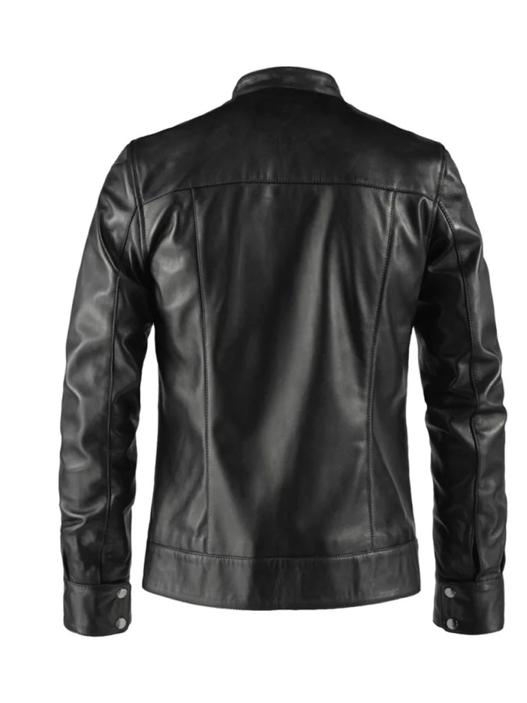 Black Biker Stripes Style Leather Jacket - The Leather Jackets