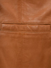 Tan Brown Genuine Leather Long Blazer