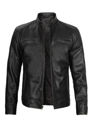 Dodge Black Leather Cafe Racer Jacket - The Leather Jackets