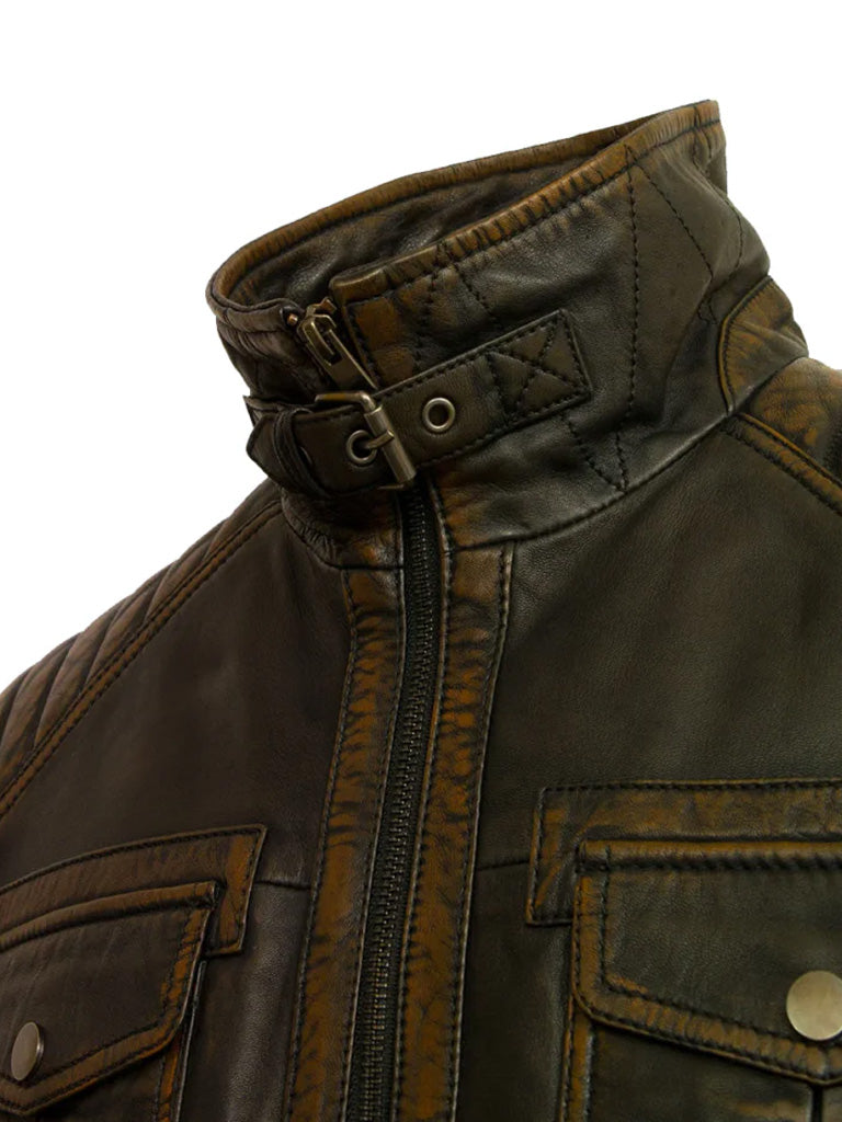 Distress Brown Trucker Genuine Leather Jacket - The Leather Jackets
