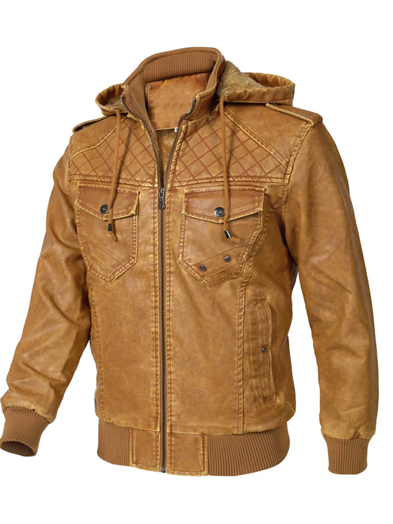Vintage Brown Hooded Leather Jacket - The Leather Jackets
