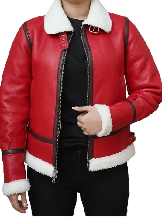 Women’s Red Shearling Leather Jacket - The Leather Jackets