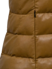 Khaki Brown Funnel Leather Gilet - The Leather Jackets
