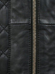 Collarless Black Quilted Leather Jacket - The Leather Jackets