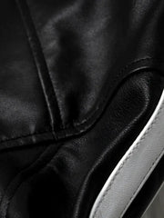 White Stripes Black Biker Leather Jacket