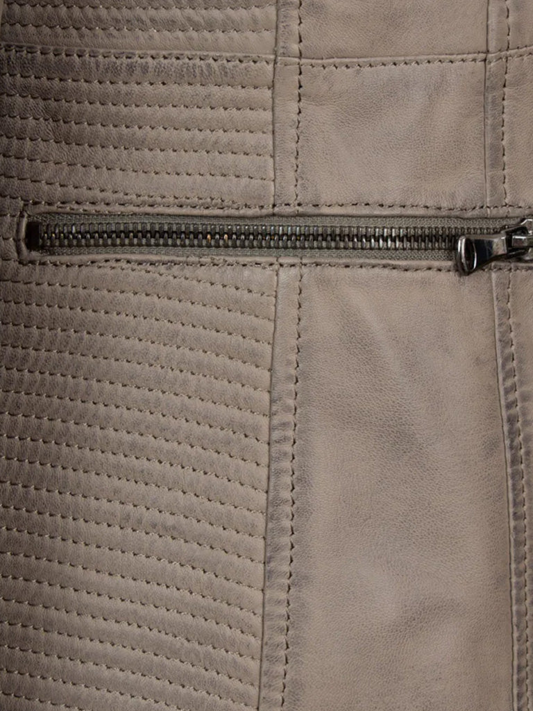 Grey Collarless Leather Jacket - The Leather Jackets