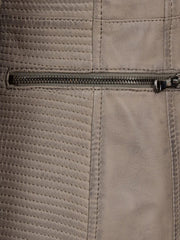 Grey Collarless Leather Jacket - The Leather Jackets