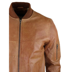 Tan Waxed Bomber Leather Jacket - The Leather Jackets
