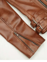 Biker Lapel Style Brown Leather Jacket - The Leather Jackets