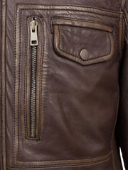 Men’s Shearling Collar Distressed Brown Leather Jacket