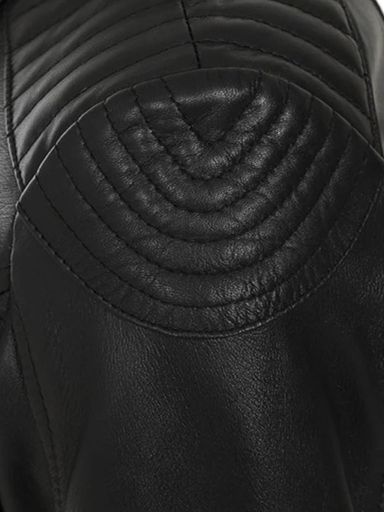 Black Biker Style Bold Lined Leather Jacket - The Leather Jackets