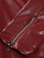Red Lapel Style Biker Genuine Leather Jacket