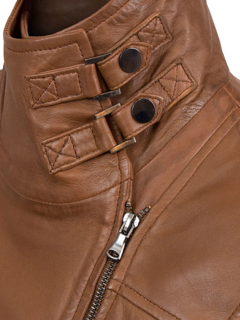 Cowl Neck Biker Leather Jacket - The Leather Jackets