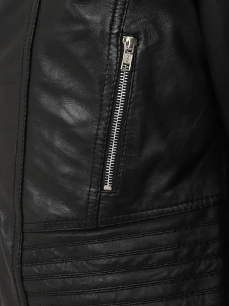 Black Biker Bold Lined Genuine Leather Jacket - The Leather Jackets