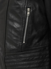 Black Biker Bold Lined Genuine Leather Jacket