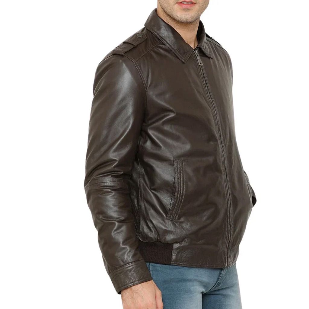 Classic Brown Bomber Leather Jacket - The Leather Jackets