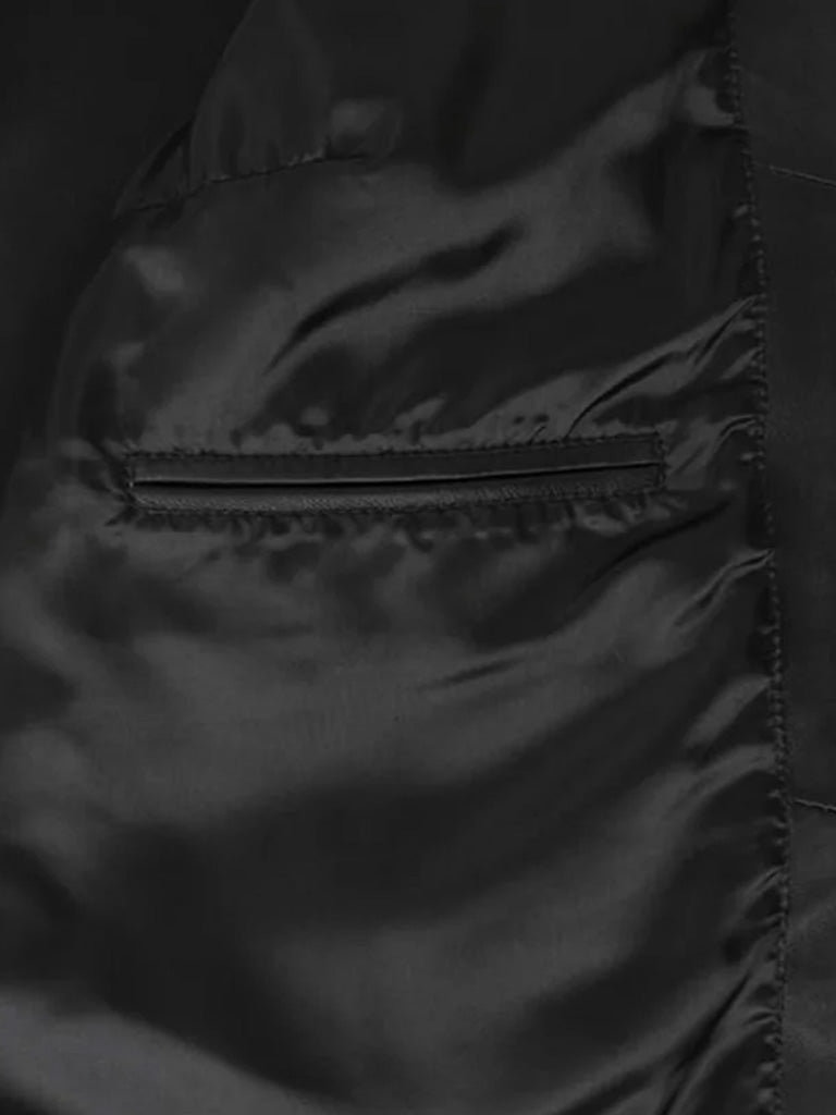 Casual Style Black Collar Less Genuine Leather Jacket - The Leather Jackets