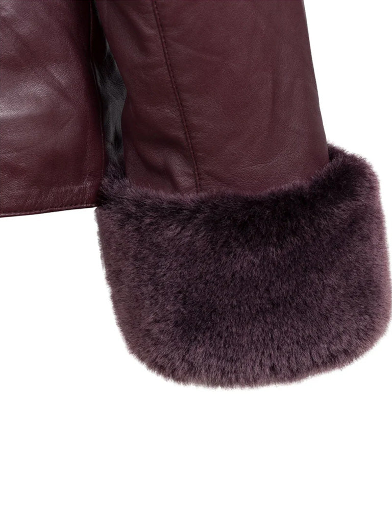 Burgundy Shearling Leather Jacket - The Leather Jackets