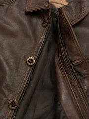 Chocolate Brown Trucker Style Leather Jacket - The Leather Jackets
