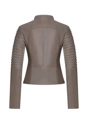 Grey Round Shape Genuine Leather Jacket - The Leather Jackets