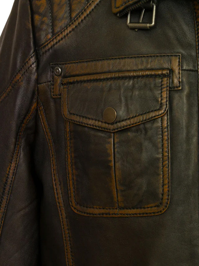 Distress Brown Trucker Genuine Leather Jacket - The Leather Jackets