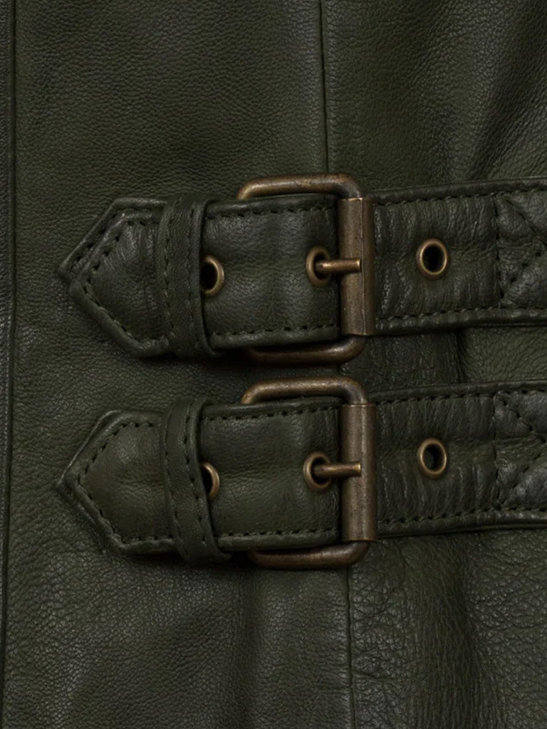 Green Notch Style Biker Leather Jacket - The Leather Jackets