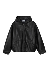 Men’s Black Real Leather Hoodie Jacket – “1996” Streetwear Style
