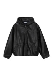 Men’s Black Real Leather Hoodie Jacket – “1996” Streetwear Style