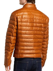 Men’s Tan Puffer Leather Jacket