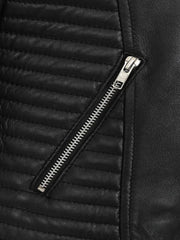 Black Biker Style Bold Lined Leather Jacket - The Leather Jackets