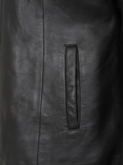 Casual Style Black Collar Less Genuine Leather Jacket - The Leather Jackets