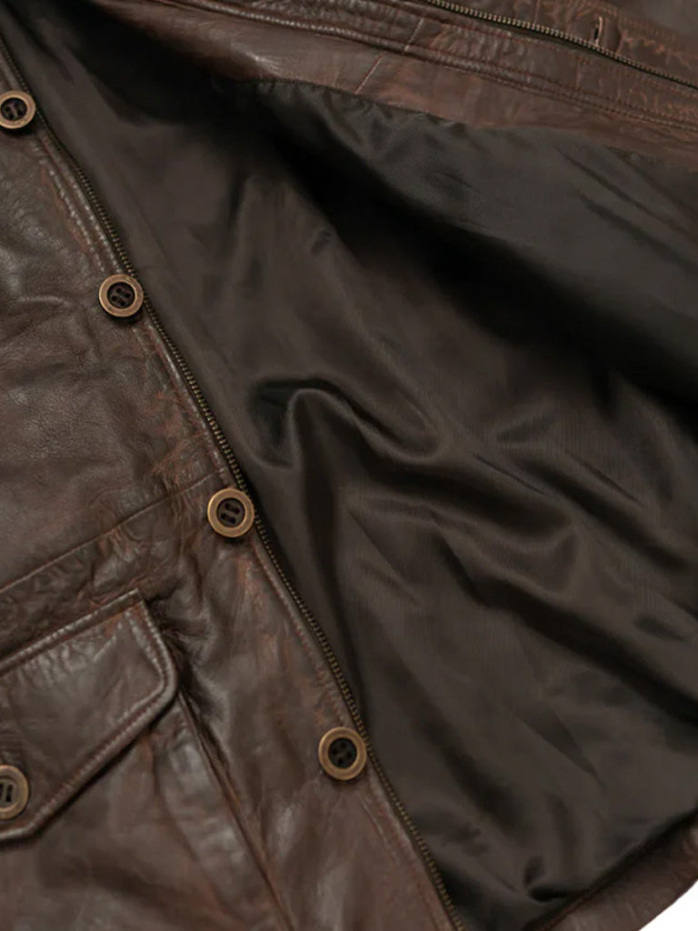 Chocolate Brown Trucker Style Leather Jacket - The Leather Jackets