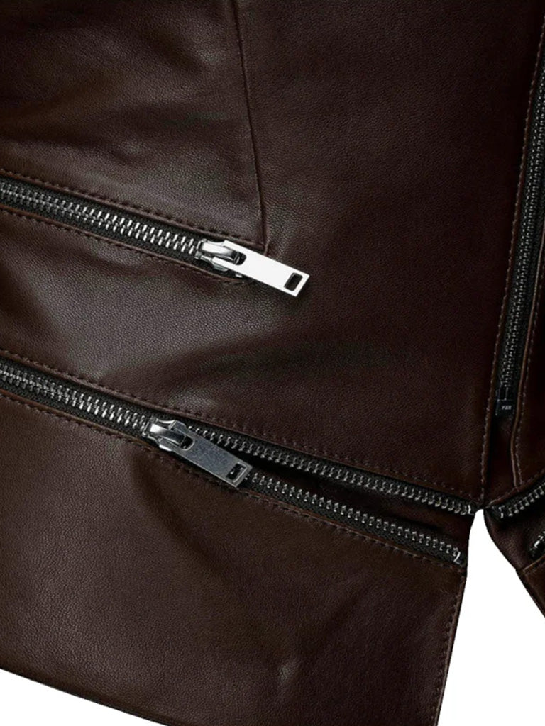 Bitter Brown V Shape Leather Jacket - The Leather Jackets
