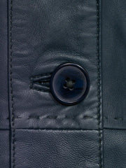 Blue Genuine Leather Long Trench Coat