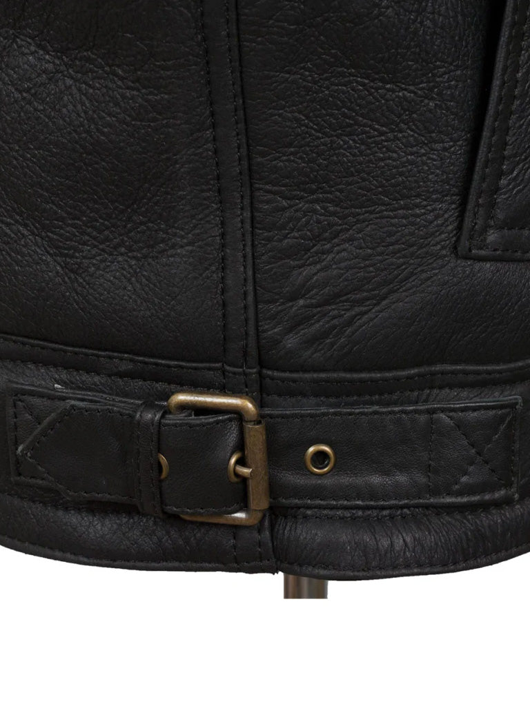 Black Lapel Style Shearling Leather Jacket - The Leather Jackets
