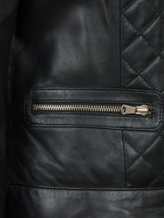 Collarless Black Quilted Leather Jacket - The Leather Jackets