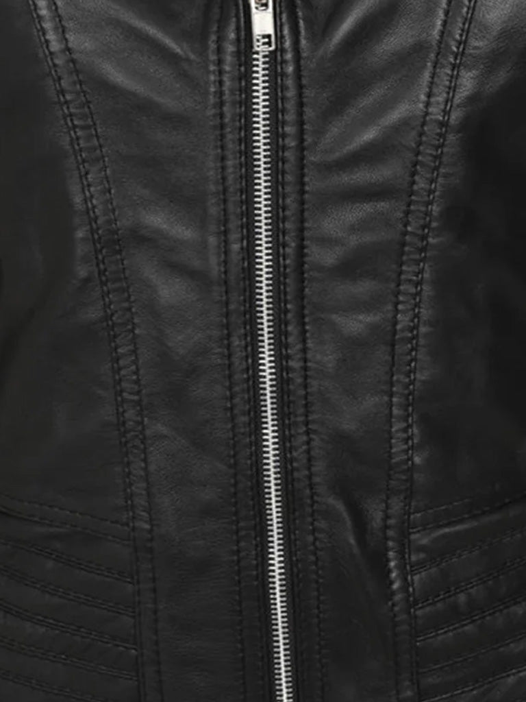 Black Biker Bold Lined Genuine Leather Jacket - The Leather Jackets