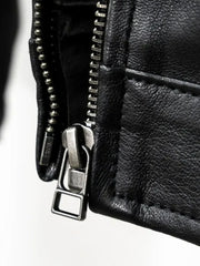 White Stripes Black Biker Leather Jacket