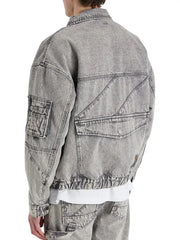 Men’s Grey Washed Cargo Denim Jacket