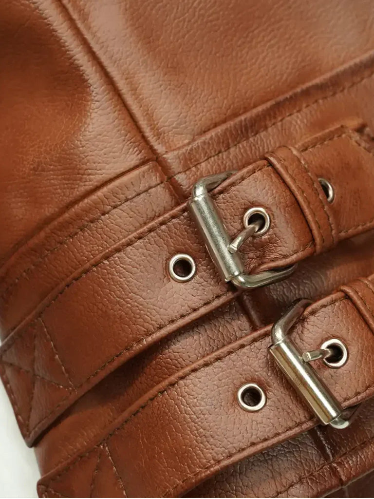 Biker Lapel Style Brown Leather Jacket - The Leather Jackets