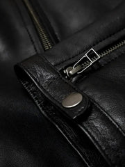 White Stripes Black Biker Leather Jacket - The Leather Jackets