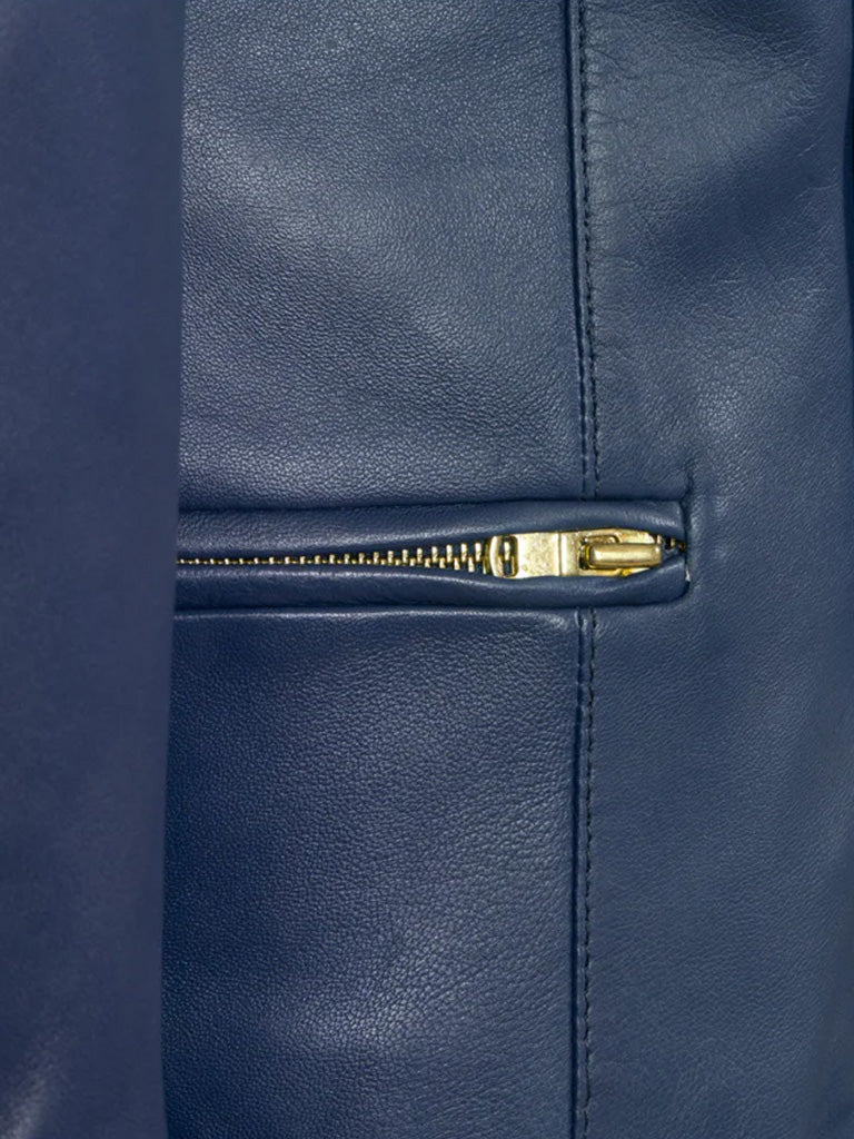 Blue Collar Less Biker Leather Jacket - The Leather Jackets