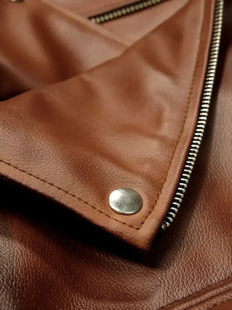 Biker Lapel Style Brown Leather Jacket - The Leather Jackets