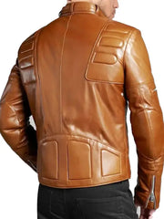 Men’s Tan Quilted Leather Biker Jacket